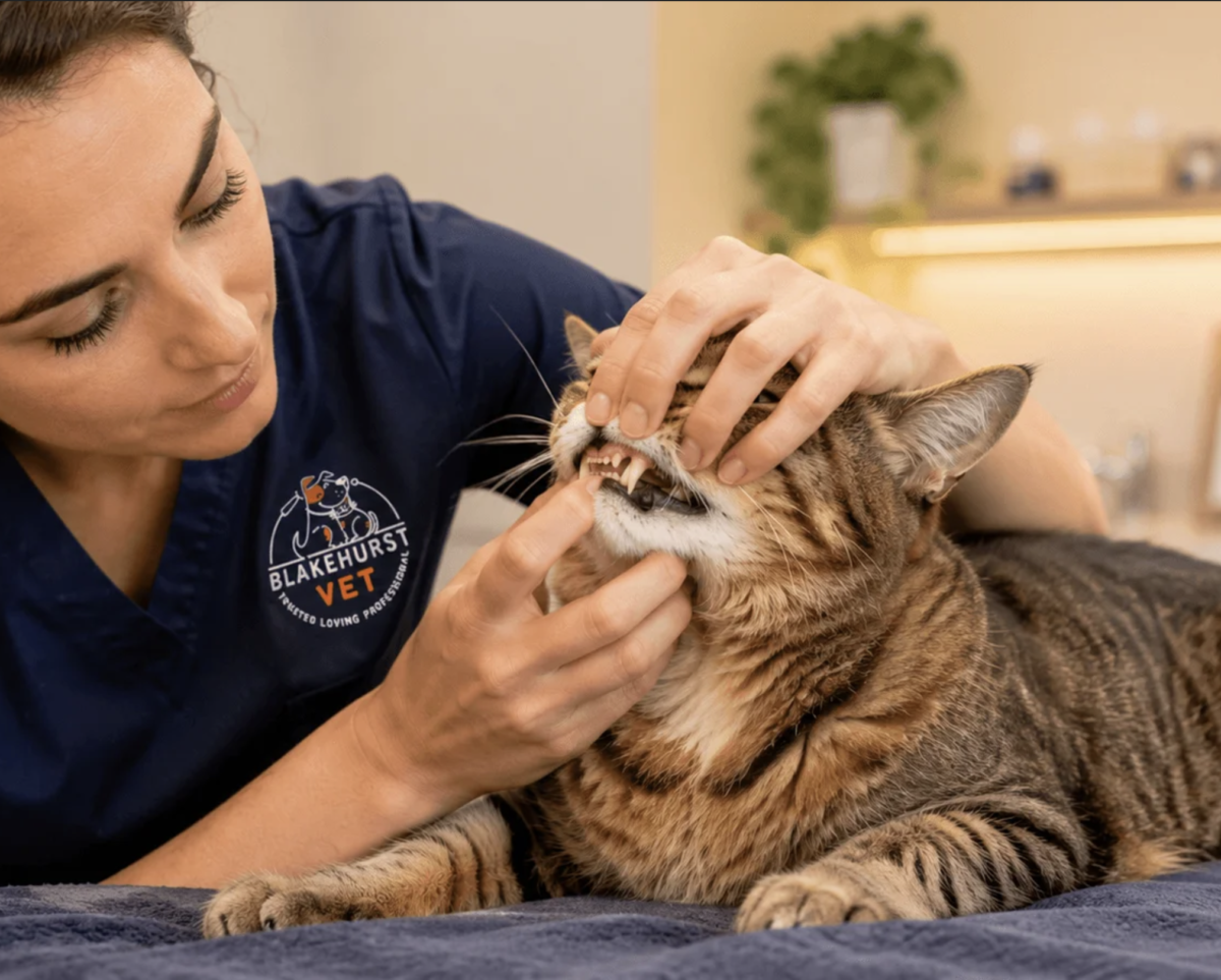 A cat having a dental exam at Blakehurst Vet